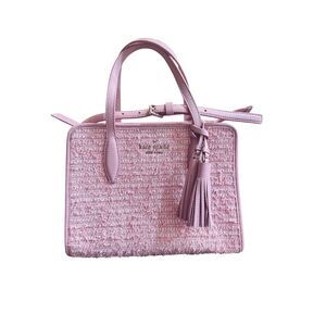 Kate Spade Pink Tweed Satchel Crossbody Bag Leather Trim Tassel